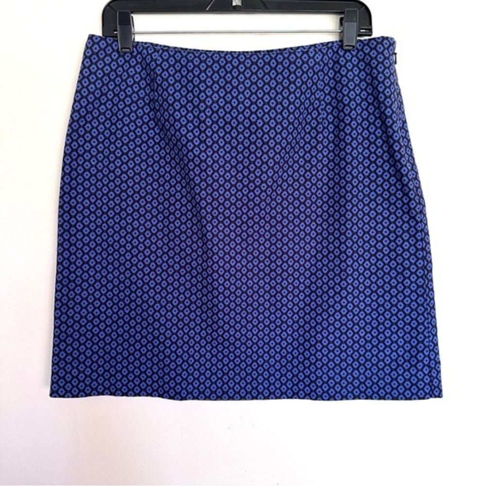 L.L. Bean Navy Royal Blue Geometric Pencil Skirt Favorite Fit Size 10